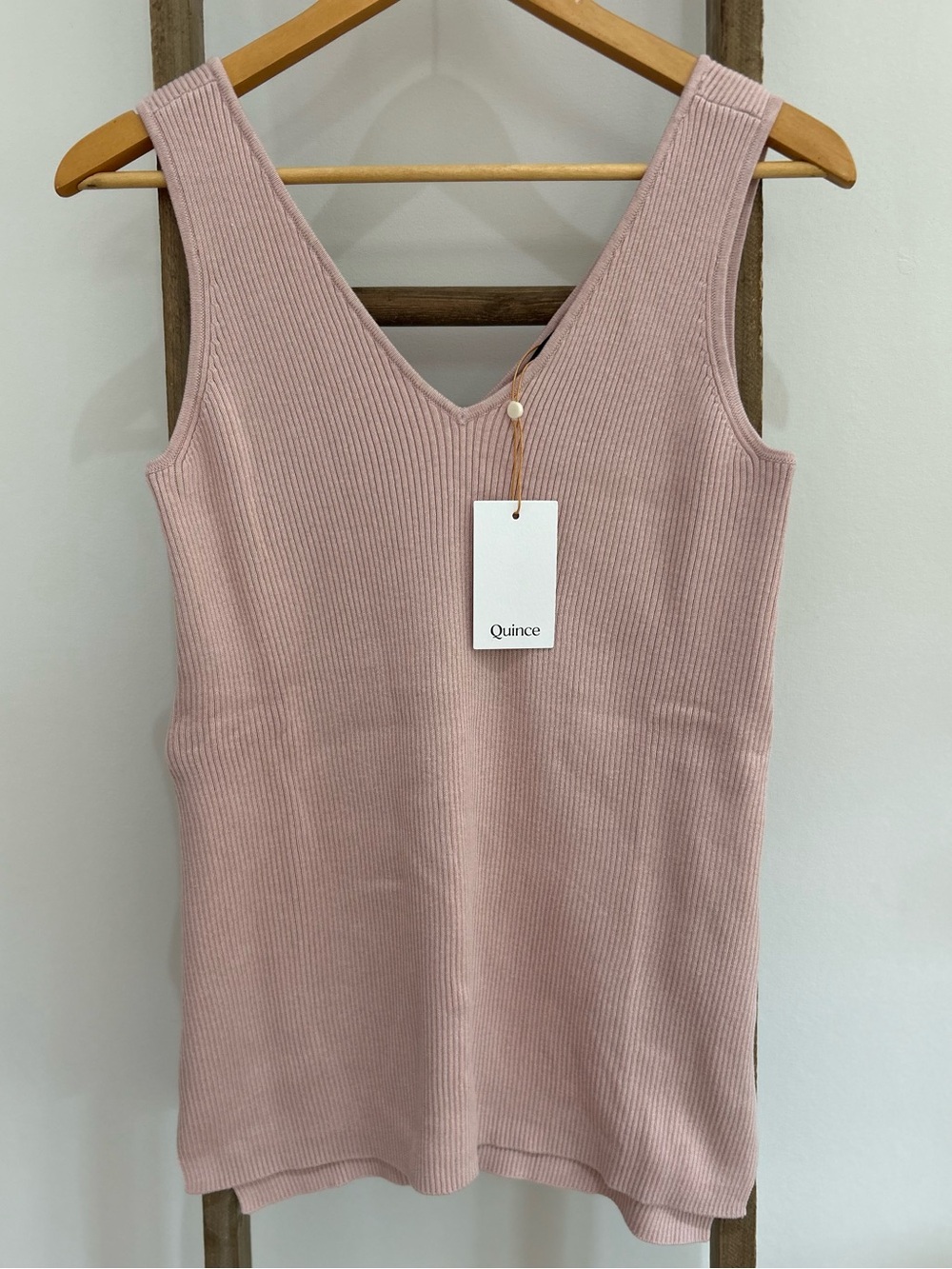 Quince Cotton Ribbed Cashmere Maternity Nursing V Neck Tank Pink Sz XS NWT
